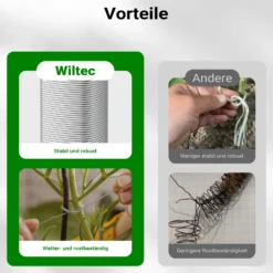 Wiltec Basteldraht silberfarben verzinkt 0,7 mm x 33 m, Wickeldraht zum Basteln und Binden, Blumendraht aus Stahl, Draht mit Holzwickel, Schmuckdraht – flexibel und stark
