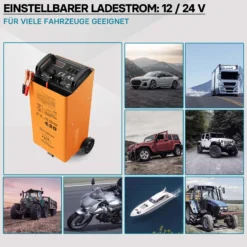 Wiltec Batterieladegerät 12V 24V 30A Batterie, Ladegerät und Starthilfe für Motorräder, Kfz, Lkw, Akkuladegerät Boost 430 mit Schnellladung