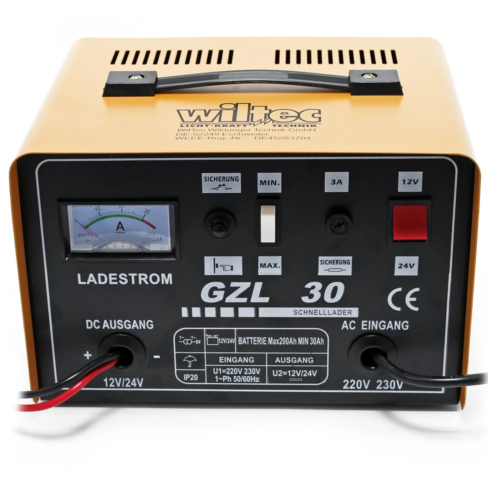 Wiltec Batterieladegerät 12V 24V 16A Batterie, Ladegerät für Motorräder, Kfz, Lkw, Akkuladegerät WBL-GZL30 mit Schnellladung