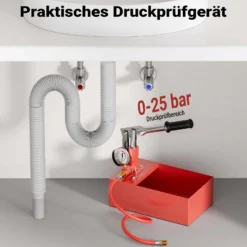 Wiltec Befüllpumpe und Prüfpumpe mit 5 l Füllmenge, Abdrückpumpe für Heizung und Solar, Druckprüfpumpe mit 25 bar Prüfdruck