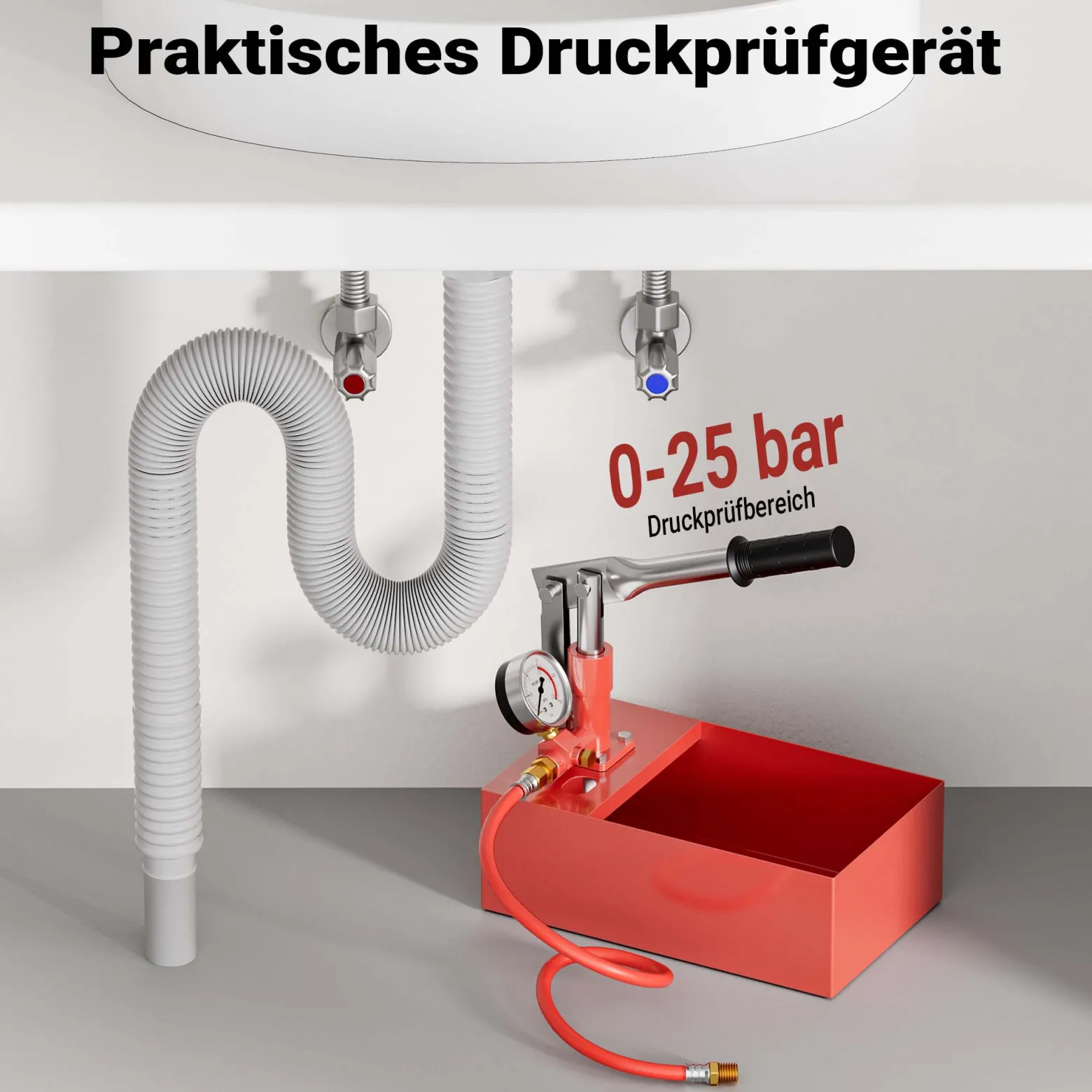 Wiltec Befüllpumpe und Prüfpumpe mit 5 l Füllmenge, Abdrückpumpe für Heizung und Solar, Druckprüfpumpe mit 25 bar Prüfdruck