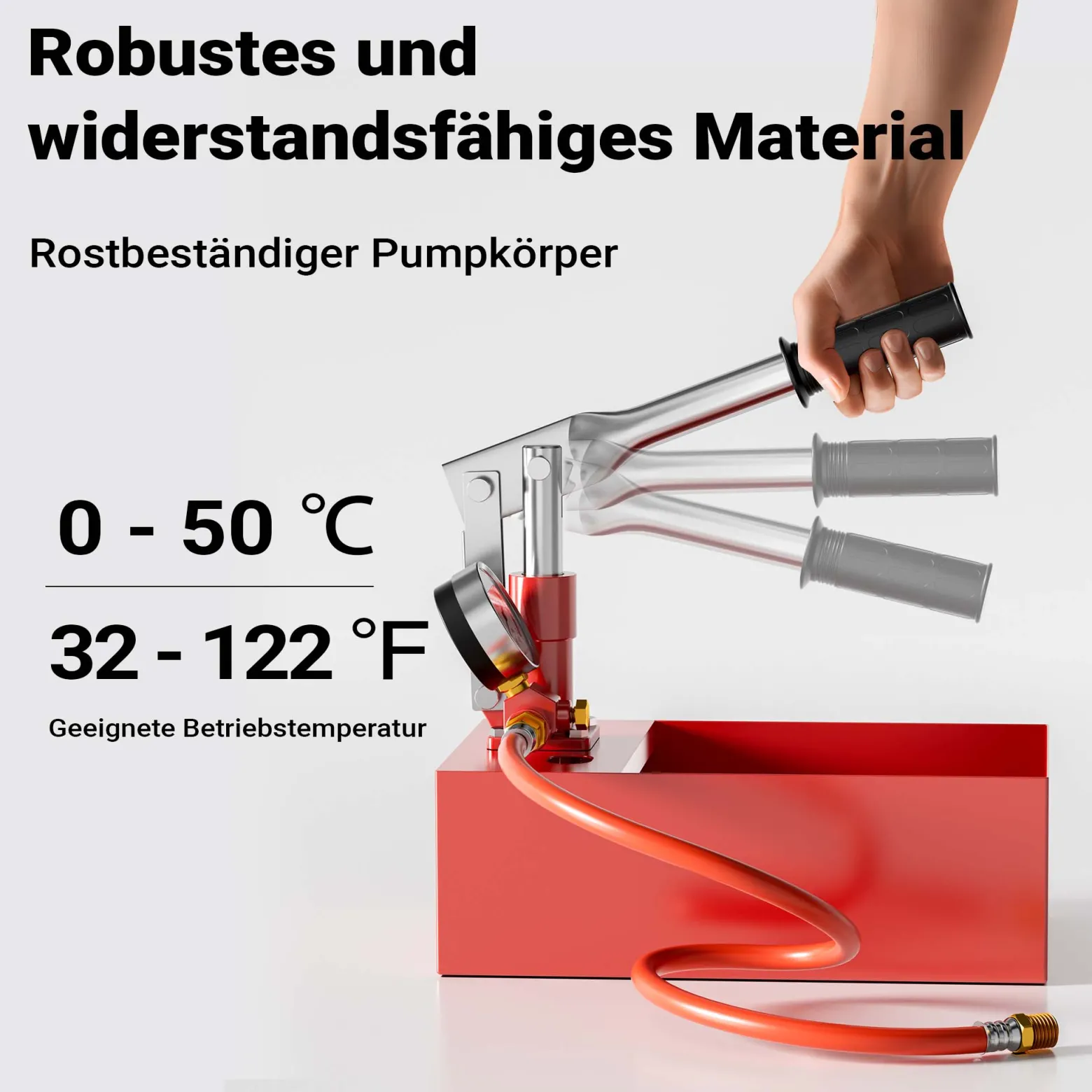 Wiltec Befüllpumpe und Prüfpumpe mit 5 l Füllmenge, Abdrückpumpe für Heizung und Solar, Druckprüfpumpe mit 25 bar Prüfdruck