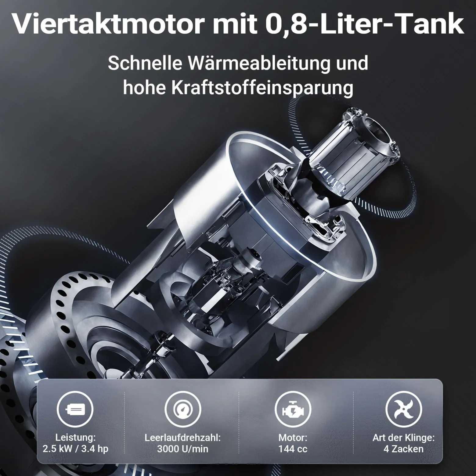 Wiltec Benzin Bodenhacke 60 cm Arbeitsbreite, Gartenhacke mit Motor 144 ccm, Motorhacke 6 Klingen, Bodenfräse mit Antrieb Euro 5, robuste Gartenfräse
