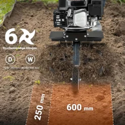 Wiltec Benzin Bodenhacke 60 cm Arbeitsbreite, Gartenhacke mit Motor 144 ccm, Motorhacke 6 Klingen, Bodenfräse mit Antrieb Euro 5, robuste Gartenfräse
