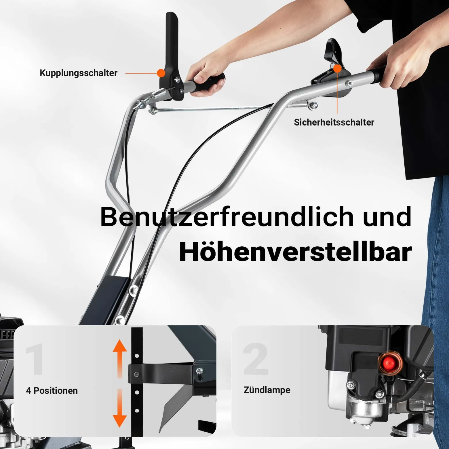 Wiltec Benzin Bodenhacke 60 cm Arbeitsbreite, Gartenhacke mit Motor 144 ccm, Motorhacke 6 Klingen, Bodenfräse mit Antrieb Euro 5, robuste Gartenfräse