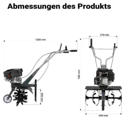 Wiltec Benzin Bodenhacke 60 cm Arbeitsbreite, Gartenhacke mit Motor 144 ccm, Motorhacke 6 Klingen, Bodenfräse mit Antrieb Euro 5, robuste Gartenfräse