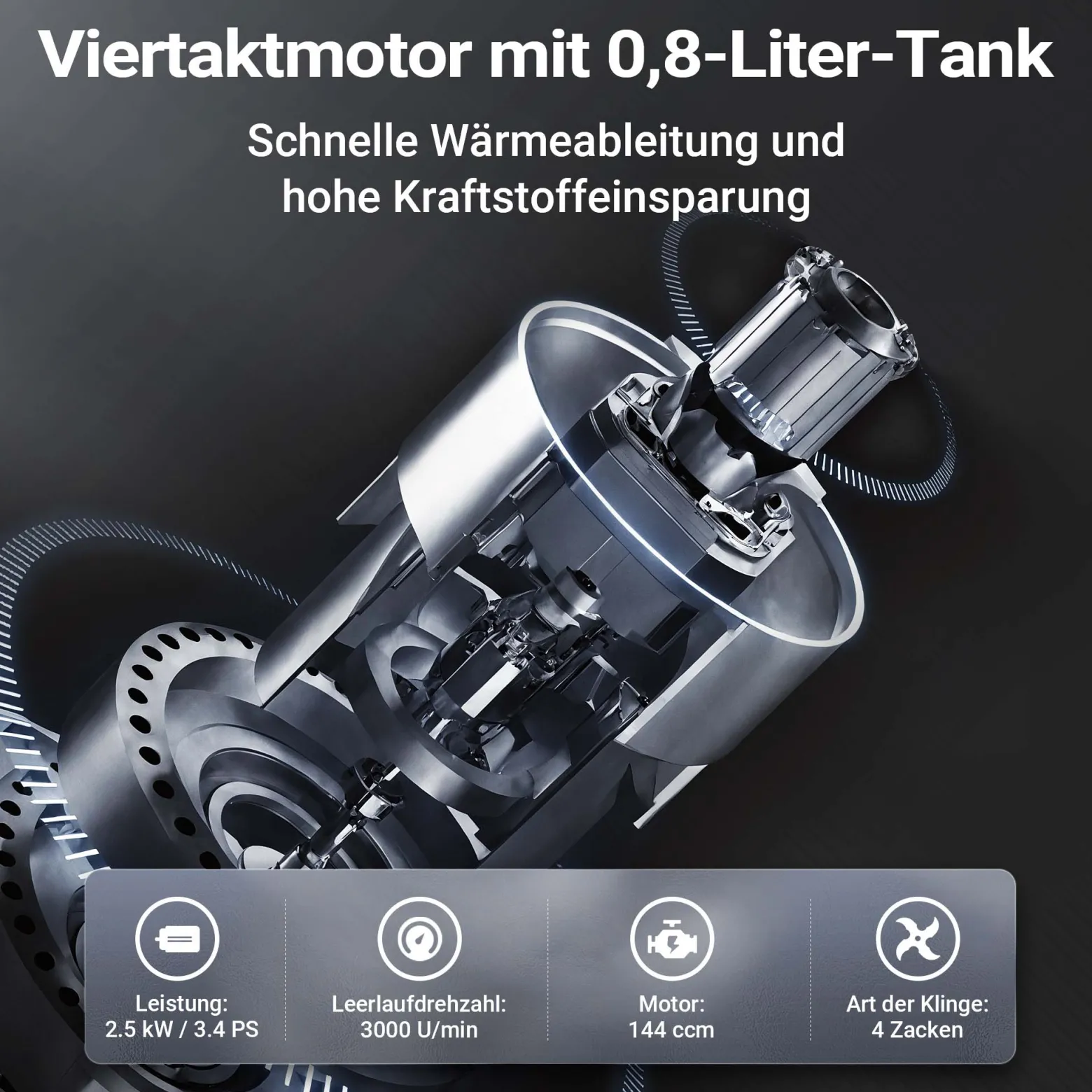 Wiltec Benzin Bodenhacke 36 cm Arbeitsbreite, Gartenhacke mit Motor 144 ccm, Motorhacke 4 Klingen, Bodenfräse mit Antrieb Euro 5, robuste Gartenfräse