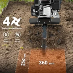 Wiltec Benzin Bodenhacke 36 cm Arbeitsbreite, Gartenhacke mit Motor 144 ccm, Motorhacke 4 Klingen, Bodenfräse mit Antrieb Euro 5, robuste Gartenfräse