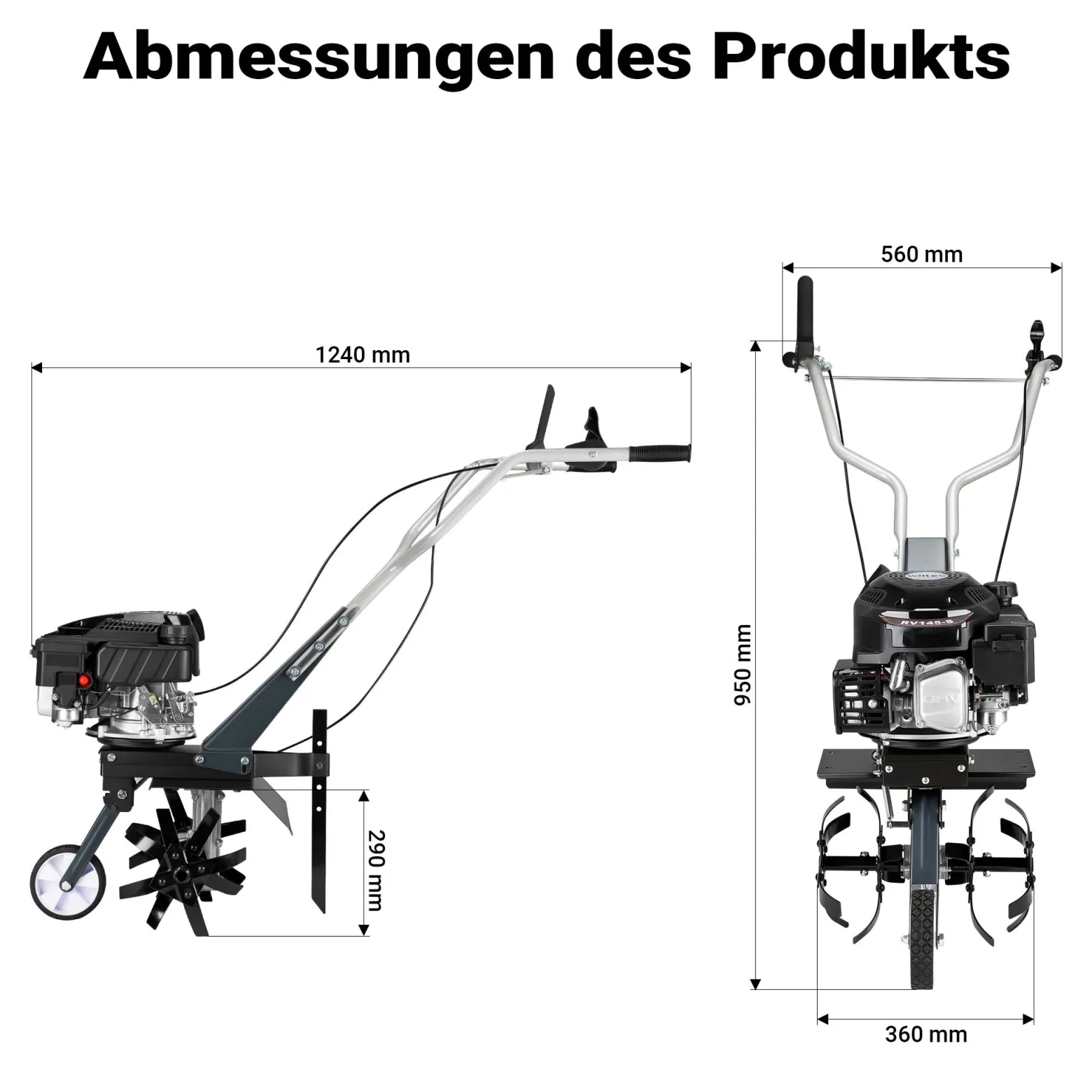 Wiltec Benzin Bodenhacke 36 cm Arbeitsbreite, Gartenhacke mit Motor 144 ccm, Motorhacke 4 Klingen, Bodenfräse mit Antrieb Euro 5, robuste Gartenfräse