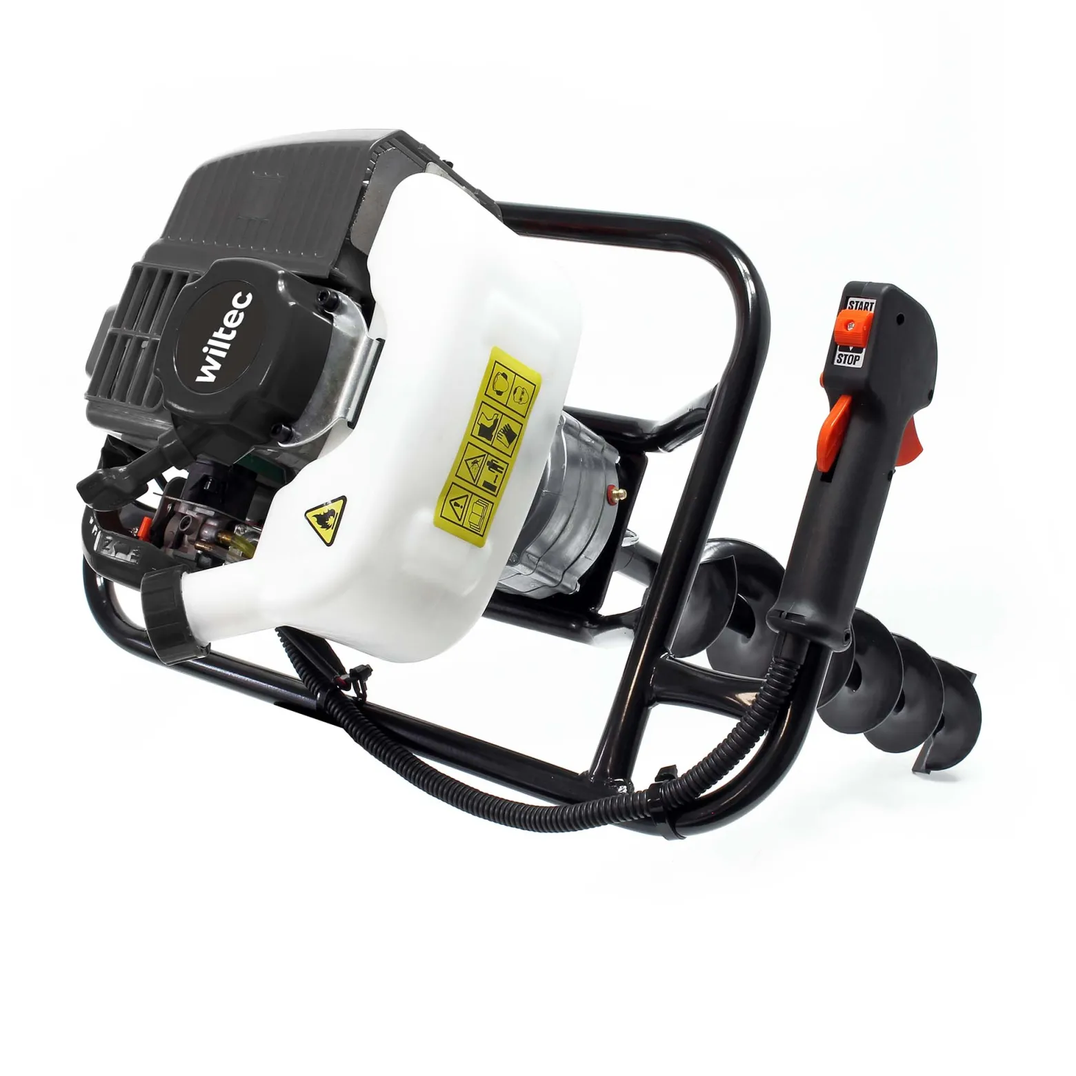 Wiltec Benzin Erdlochbohrer Set mit 100 mm Bohrer, 1,4 kW 1,9 PS 52ccm Pfahlbohrer Pflanzenbohrer