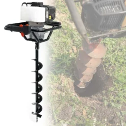 Wiltec Benzin Erdlochbohrer Set mit 150 mm Bohrer, 1,4 kW 1,9 PS 52ccm Pfahlbohrer Pflanzenbohrer