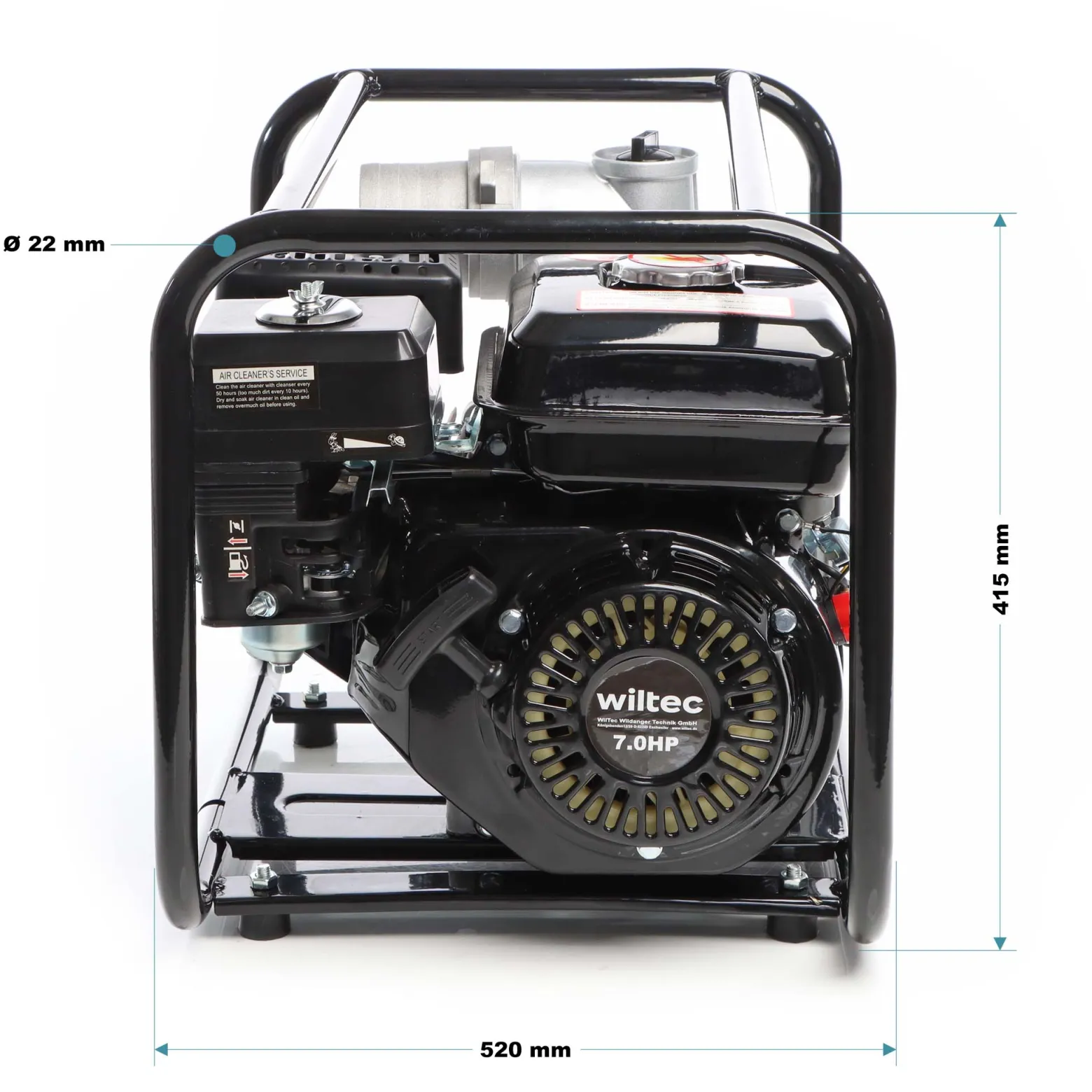 Wiltec Benzin Schmutzwasserpumpe 4kW 48.000l/h, 28m Förderhöhe, Wasserpumpe Gartenpumpe mit 80mm (3") Anschluss 4-Takt-Motor