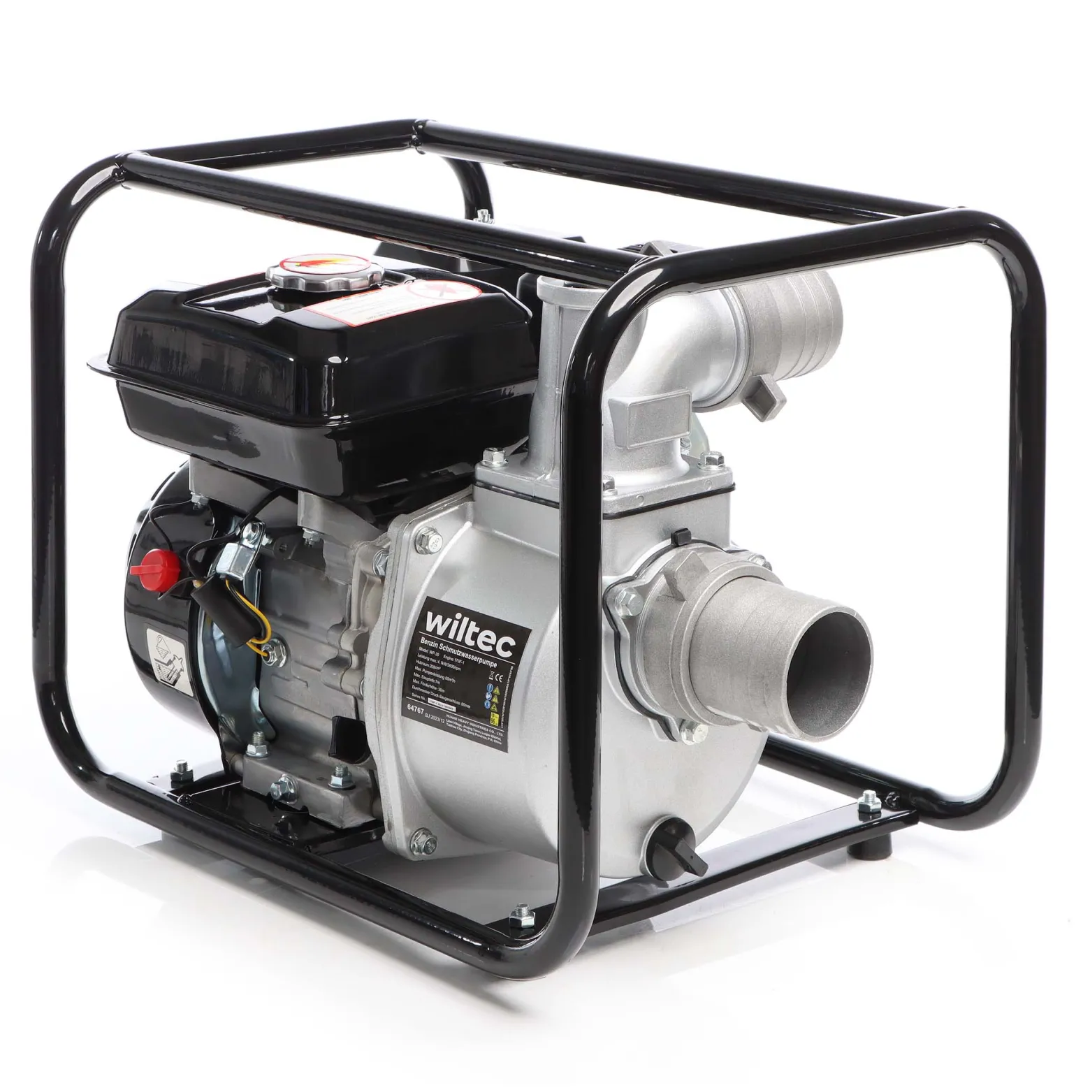 Wiltec Benzin Schmutzwasserpumpe 4kW 48.000l/h, 28m Förderhöhe, Wasserpumpe Gartenpumpe mit 80mm (3") Anschluss 4-Takt-Motor