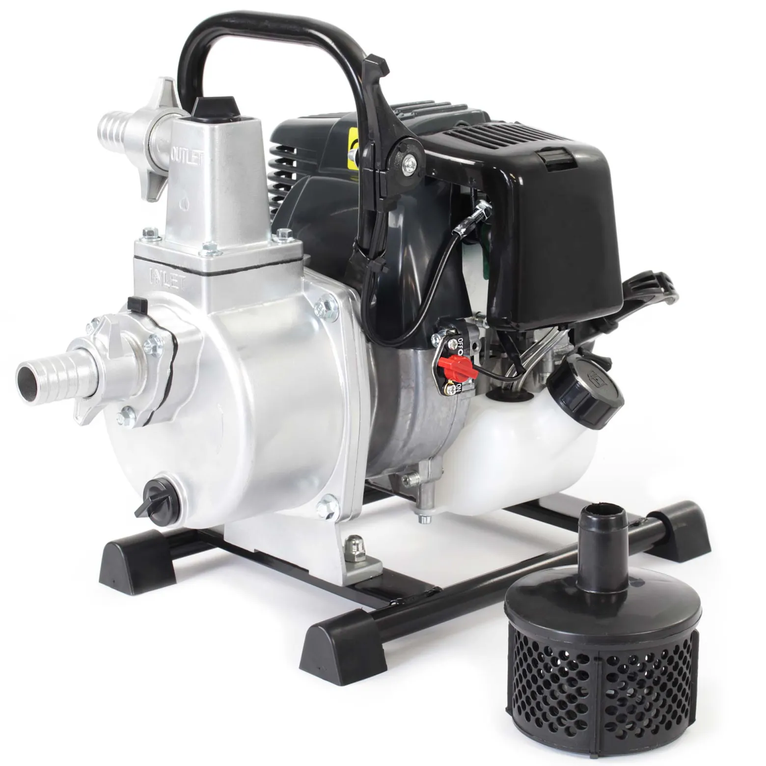 Wiltec Benzin Wasserpumpe 1kW 8.000l/h 6.500U/min, 30m Förderhöhe, Gartenpumpe mit 4 Takt Motor, Motorpumpe