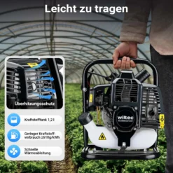 Wiltec Benzin Wasserpumpe 1,4 kW Gartenpumpe mit 15 m³/h Durchfluss, Garten Pumpe mit 2-Takt-Motor, Motorpumpe zur Bewässerung und zum Aus- bzw. Abpumpen