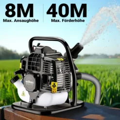 Wiltec Benzin Wasserpumpe 1,4 kW Gartenpumpe mit 15 m³/h Durchfluss, Garten Pumpe mit 2-Takt-Motor, Motorpumpe zur Bewässerung und zum Aus- bzw. Abpumpen