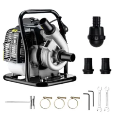 Wiltec Benzin Wasserpumpe 1,4 kW Gartenpumpe mit 15 m³/h Durchfluss, Garten Pumpe mit 2-Takt-Motor, Motorpumpe zur Bewässerung und zum Aus- bzw. Abpumpen