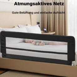 Wiltec Bettschutzgitter 180 x 42 cm, klappbares Bettgitter, Kinder Rausfallschutz aus Nylon und Metall, Absturzsicherung Bett einfache Montage