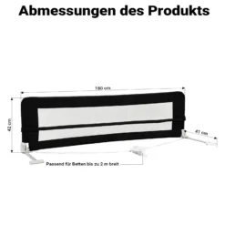 Wiltec Bettschutzgitter 180 x 42 cm, klappbares Bettgitter, Kinder Rausfallschutz aus Nylon und Metall, Absturzsicherung Bett einfache Montage