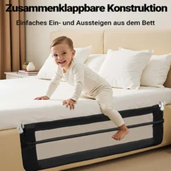 Wiltec Bettschutzgitter 150 x 42 cm, klappbares Bettgitter, Kinder Rausfallschutz aus Nylon und Metall, Absturzsicherung Bett einfache Montage