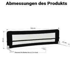 Wiltec Bettschutzgitter 150 x 42 cm, klappbares Bettgitter, Kinder Rausfallschutz aus Nylon und Metall, Absturzsicherung Bett einfache Montage