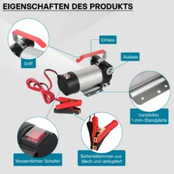 Wiltec Bio Dieselpumpe 12 V, 150 W, 40 l/min, Heizölpumpe selbstansaugend, Absaugpumpe für Diesel, Biodiesel, Heizöl, tragbare mobile Umfüllpumpe