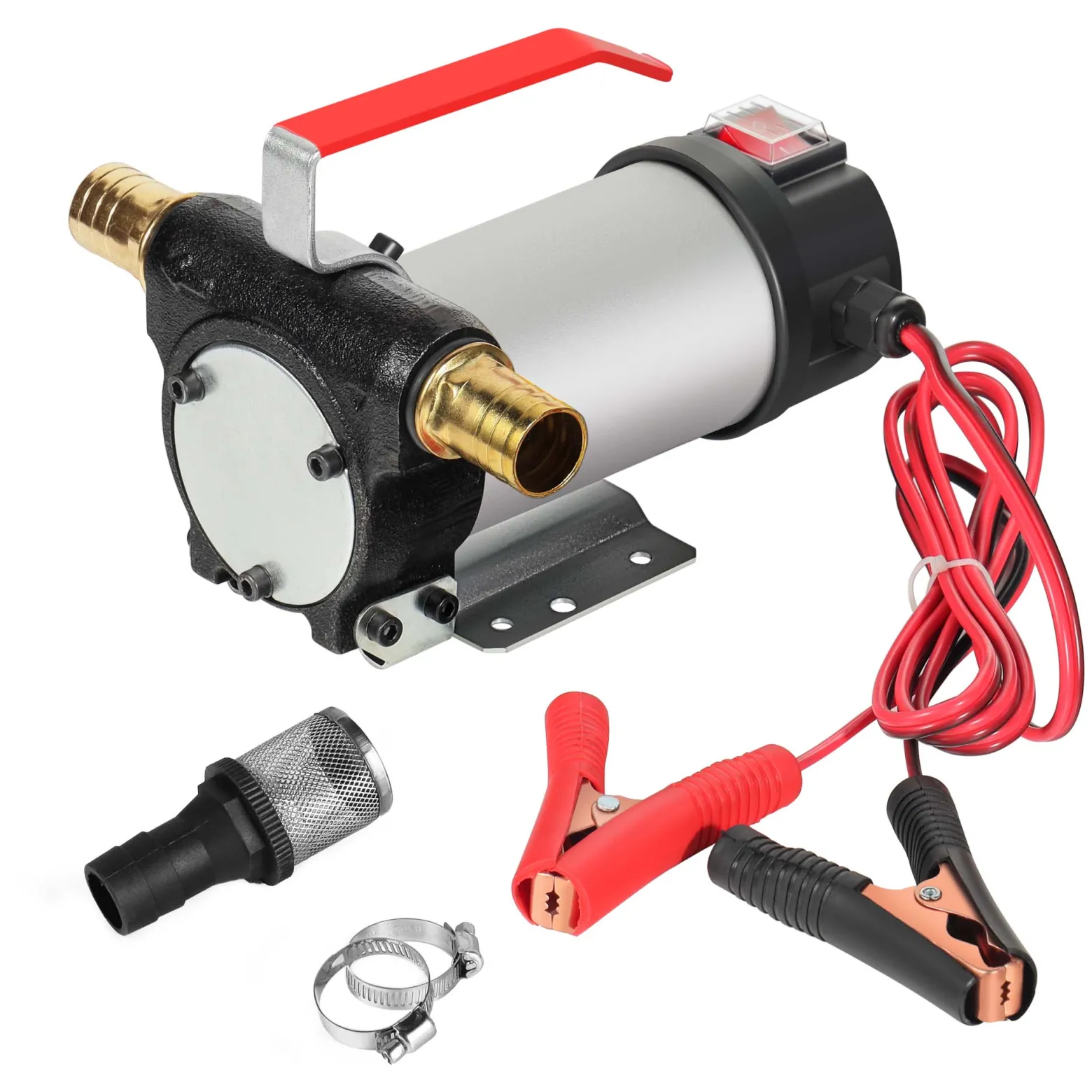 Wiltec Bio Dieselpumpe 12 V, 150 W, 40 l/min, Heizölpumpe selbstansaugend, Absaugpumpe für Diesel, Biodiesel, Heizöl, tragbare mobile Umfüllpumpe