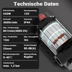 Wiltec Bio Dieselpumpe 12 V, 550 W, 80 l/min, Heizölpumpe selbstansaugend, Absaugpumpe für Diesel, Biodiesel, Heizöl, tragbare mobile Umfüllpumpe
