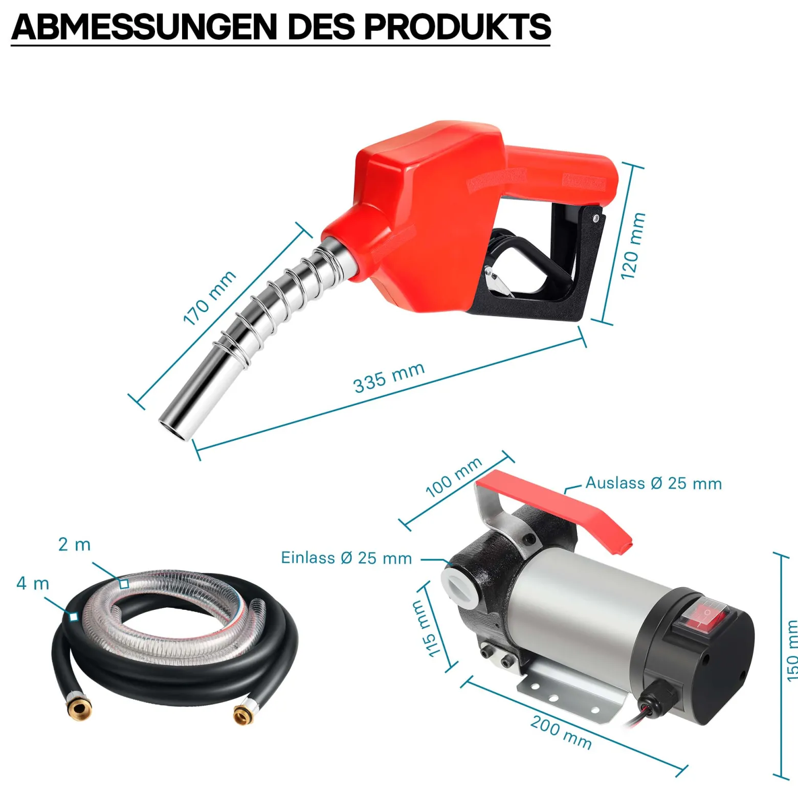 Wiltec Bio Dieselpumpe 12 V, 150 W, 40 l/min, Heizölpumpe selbstansaugend, Absaugpumpe für Diesel, Biodiesel, Heizöl, tragbare mobile Umfüllpumpe mit Zapfpistole und Schläuchen