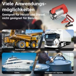 Wiltec Bio Dieselpumpe 12 V, 160 W, 40 l/min, Heizölpumpe selbstansaugend, Absaugpumpe für Diesel, Biodiesel, Heizöl, tragbare mobile Umfüllpumpe