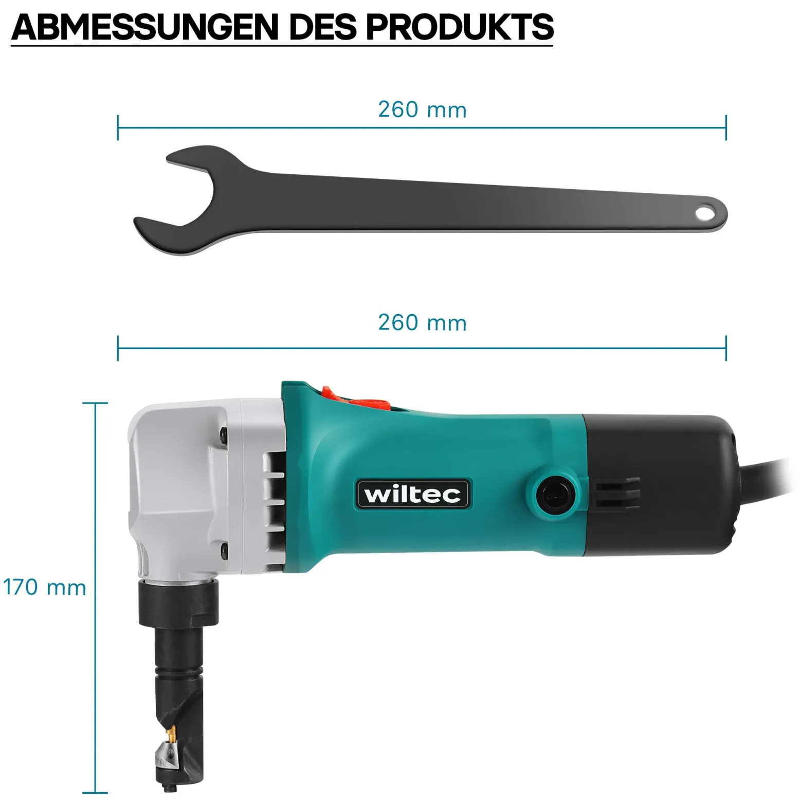 Wiltec Blechknabber 500 W mit Schnitttiefe bis 2,5 mm, Blechnibbler mit um 360° drehbarem Knabberkopf, Nibbler Blechschere
