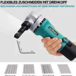 Wiltec Blechknabber 500 W mit Schnitttiefe bis 2,5 mm, Blechnibbler mit um 360° drehbarem Knabberkopf, Nibbler Blechschere