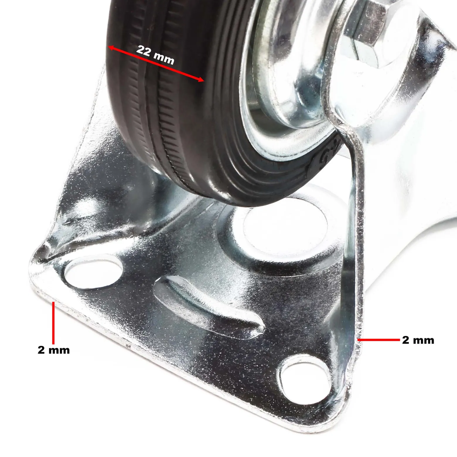 Wiltec Bockrolle Ø75mm mit Gummirad und Metallfelge 50kg Tragkraft, Vollmaterial Apparaterolle Transportrolle Möbelrolle, leiser Lauf