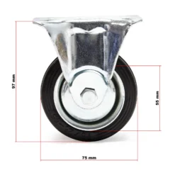 Wiltec Bockrolle Ø75mm mit Gummirad und Metallfelge 50kg Tragkraft, Vollmaterial Apparaterolle Transportrolle Möbelrolle, leiser Lauf