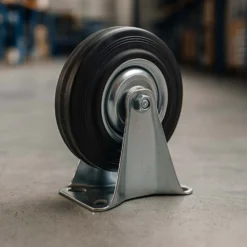 Wiltec Bockrolle Ø200mm mit Gummirad und Metallfelge 150kg Tragkraft, Vollmaterial Apparaterolle Transportrolle Möbelrolle, leiser Lauf