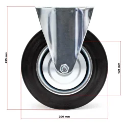Wiltec Bockrolle Ø200mm mit Gummirad und Metallfelge 150kg Tragkraft, Vollmaterial Apparaterolle Transportrolle Möbelrolle, leiser Lauf