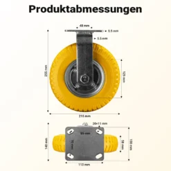 Wiltec Bockrolle Ø215mm Transportrolle 58mm breit bis max. 100kg gelb aus Vollmaterial mit fixierter Halterung pannensicher, leiser Lauf