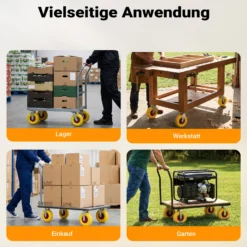Wiltec Bockrolle Ø258 und 78mm Breite Transportrolle Vollmaterial mit Metallfelgen gelb pannensicher bis 150kg Apparaterolle leiser Lauf