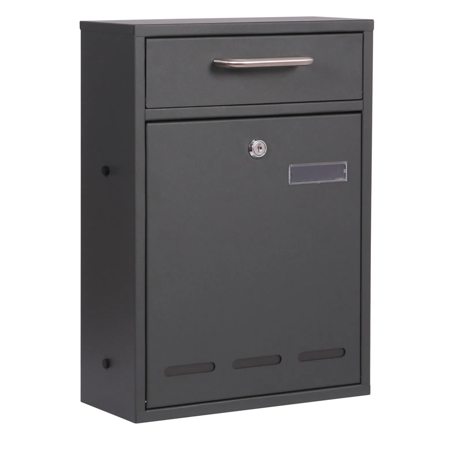 Wiltec Briefkasten anthrazit V53 Postkasten mit Namensschild, Sichtfenstern und 2 Schlüsseln als Wandbriefkasten oder Standbriefkasten
