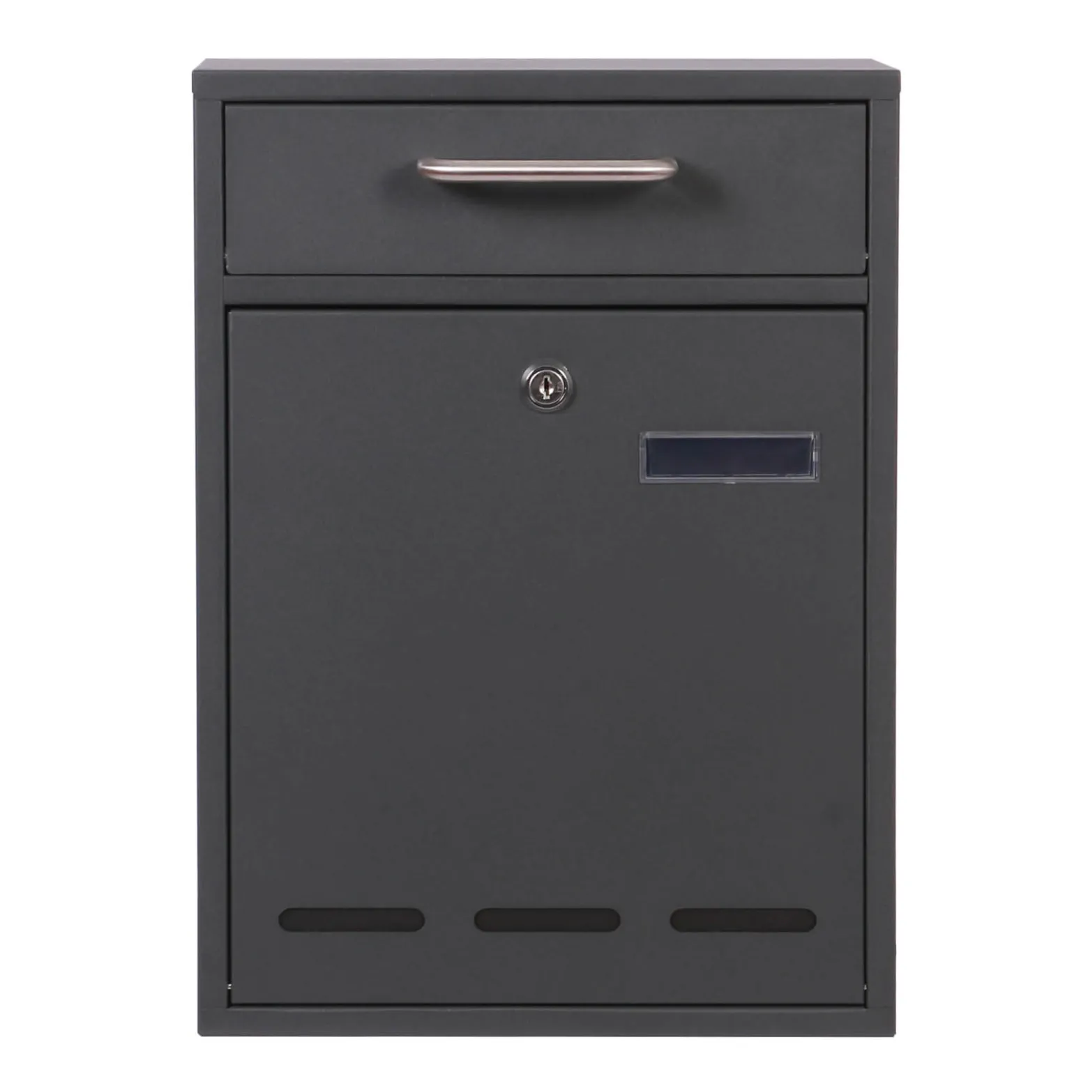Wiltec Briefkasten anthrazit V53 Postkasten mit Namensschild, Sichtfenstern und 2 Schlüsseln als Wandbriefkasten oder Standbriefkasten
