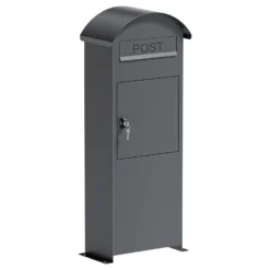 Wiltec Briefkasten anthrazit 420 x 240 x 1020 mm, Standbriefkasten zur Bodenmontage mit Schloss, abschließbarer Postkasten aus Stahl mit Dach
