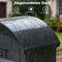 Wiltec Briefkasten anthrazit 420 x 240 x 1020 mm, Standbriefkasten zur Bodenmontage mit Schloss, abschließbarer Postkasten aus Stahl mit Dach