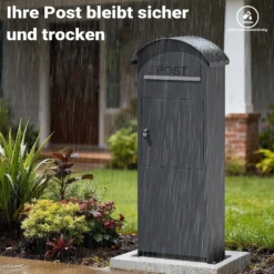 Wiltec Briefkasten anthrazit 420 x 240 x 1020 mm, Standbriefkasten zur Bodenmontage mit Schloss, abschließbarer Postkasten aus Stahl mit Dach