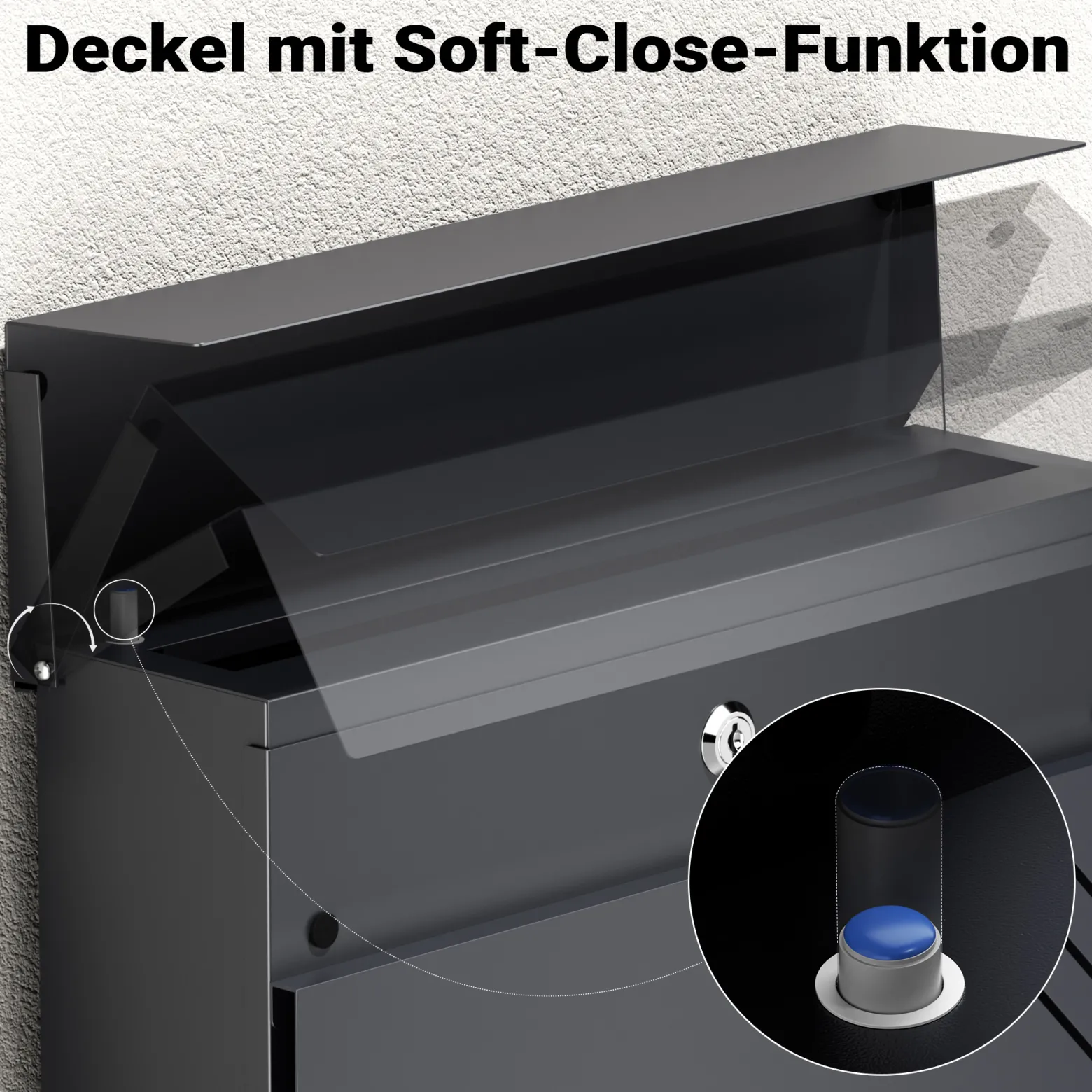 Wiltec Briefkasten Anthrazit V63 aus Stahl 37 x 11 x 37 cm, Wandbriefkasten mit Zeitungsfach und Schlüssel