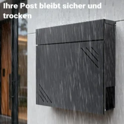 Wiltec Briefkasten Anthrazit V63 aus Stahl 37 x 11 x 37 cm, Wandbriefkasten mit Zeitungsfach und Schlüssel