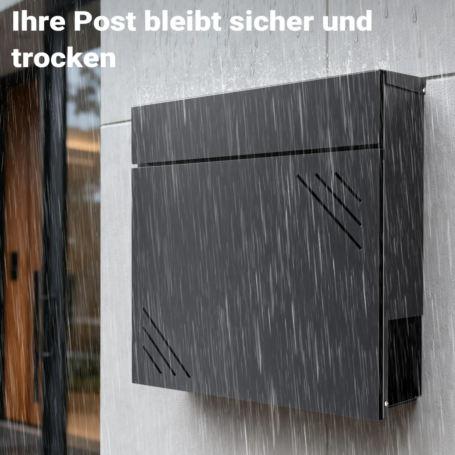 Wiltec Briefkasten Anthrazit V63 aus Stahl 37 x 11 x 37 cm, Wandbriefkasten mit Zeitungsfach und Schlüssel