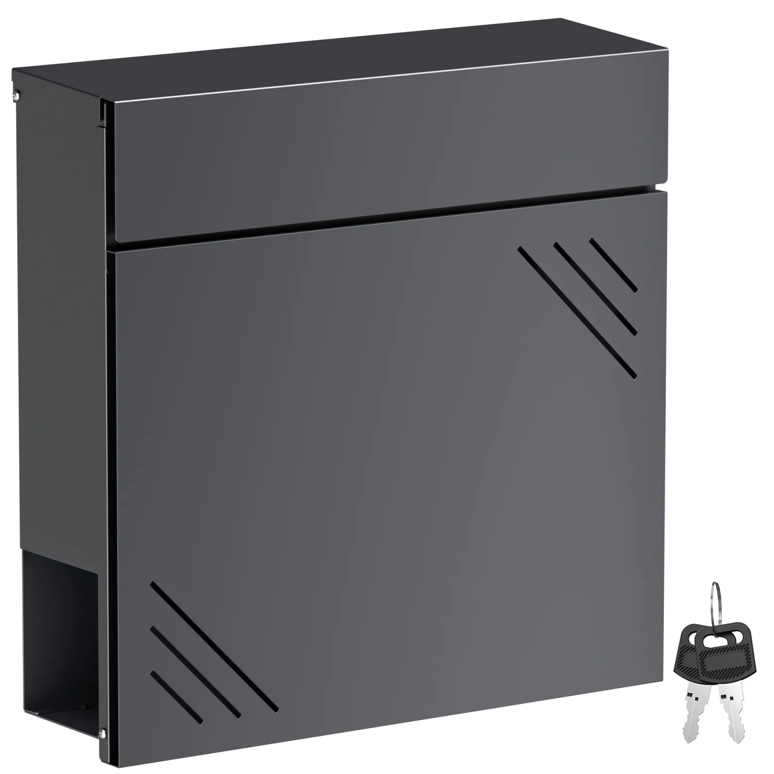 Wiltec Briefkasten Anthrazit V63 aus Stahl 37 x 11 x 37 cm, Wandbriefkasten mit Zeitungsfach und Schlüssel