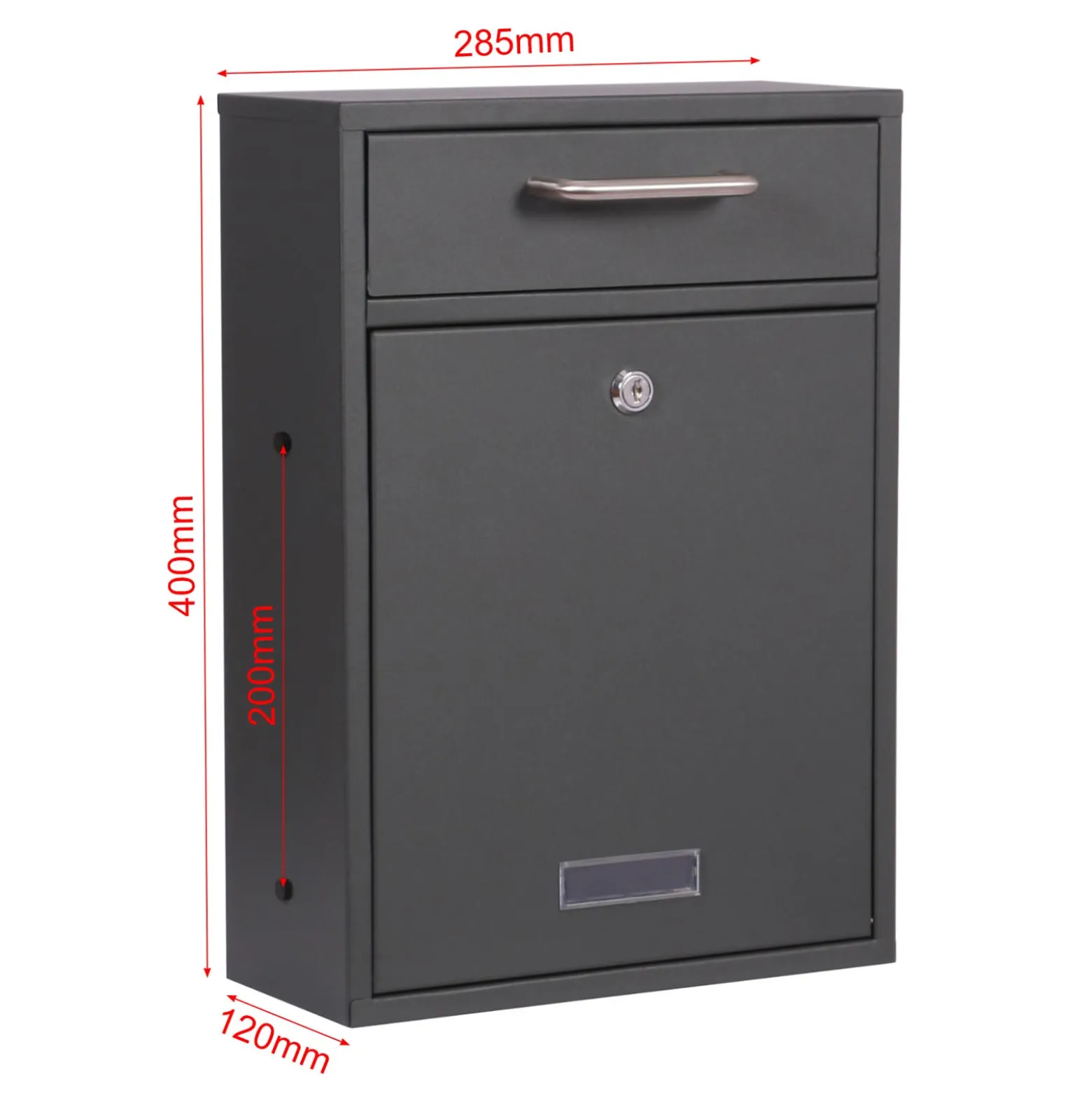 Wiltec Briefkasten anthrazit V52 Postkasten mit Namensschildfenster und 2 Schlüsseln als Wandbriefkasten oder Standbriefkasten