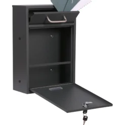 Wiltec Briefkasten anthrazit V52 Postkasten mit Namensschildfenster und 2 Schlüsseln als Wandbriefkasten oder Standbriefkasten