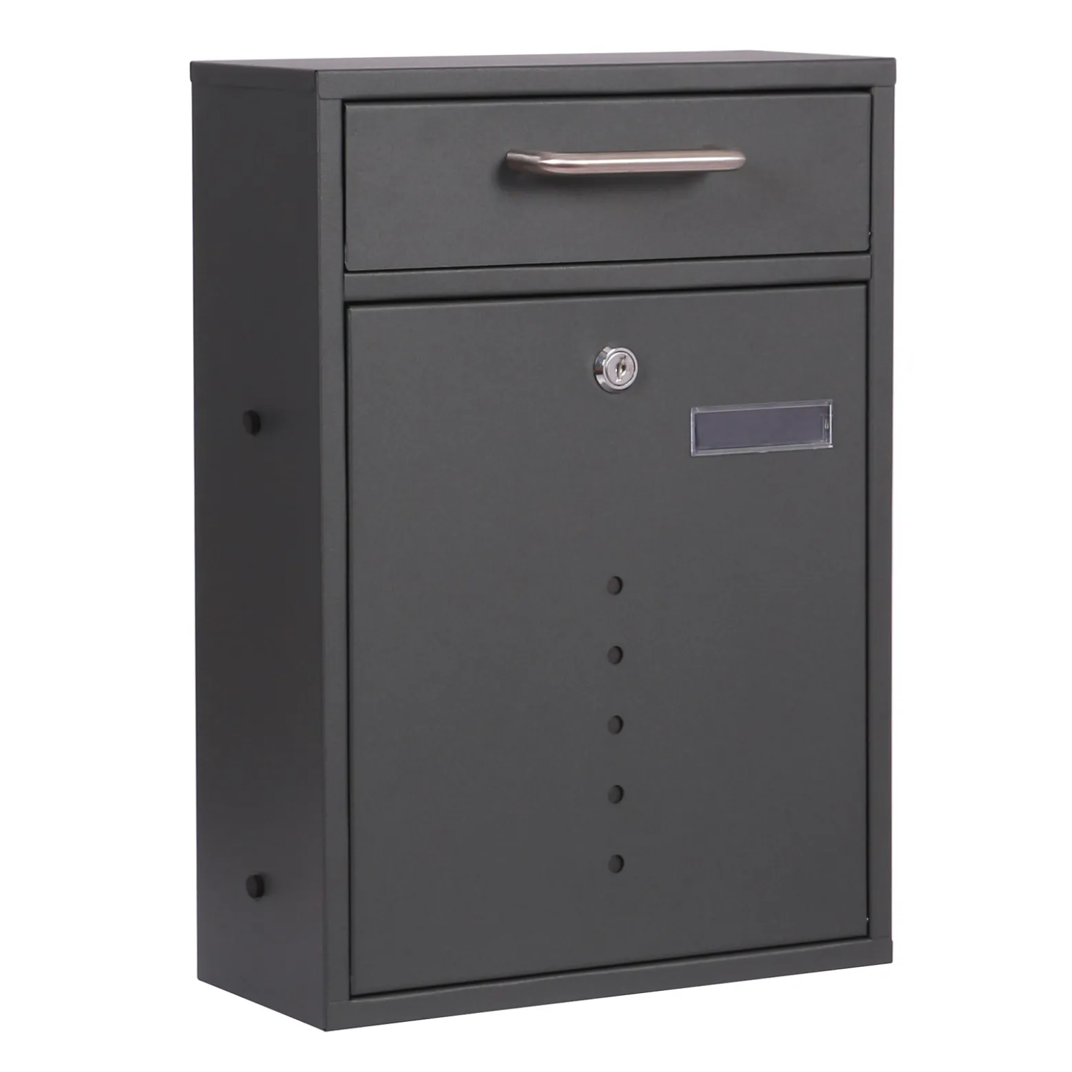 Wiltec Briefkasten anthrazit V51 Postkasten mit Namensschild, Sichtfenstern und 2 Schlüsseln als Wandbriefkasten oder Standbriefkasten